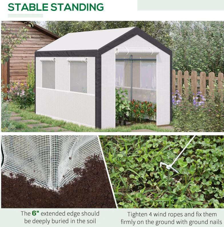 10' L x 7' W x 7' H Outdoor Walk-In Tunnel Greenhouse Garden Warm Hot House with Roll Up Windows; Zippered Door; & Weather Cover