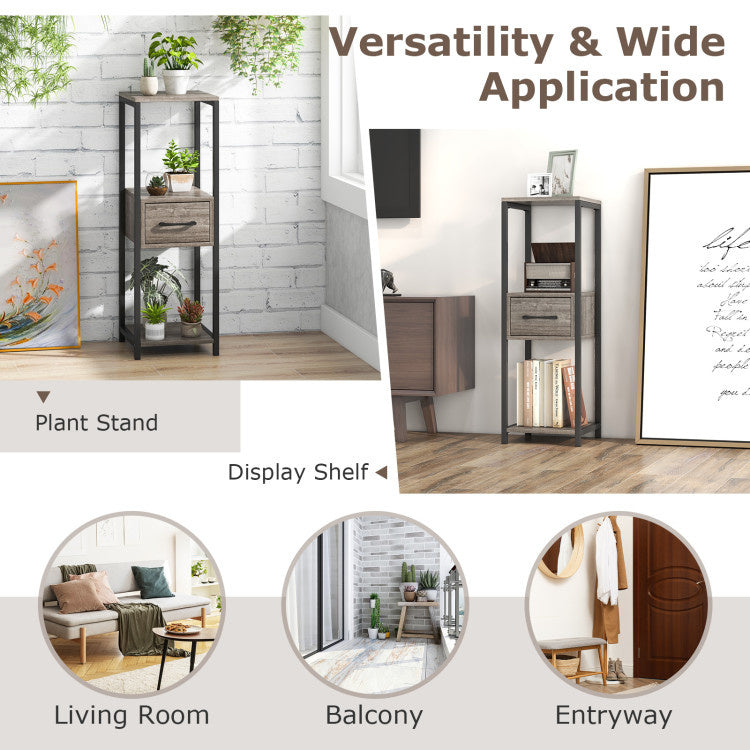 2 Pack 3 Tier Tall Metal Plant Stand with Drawer and Display Shelf