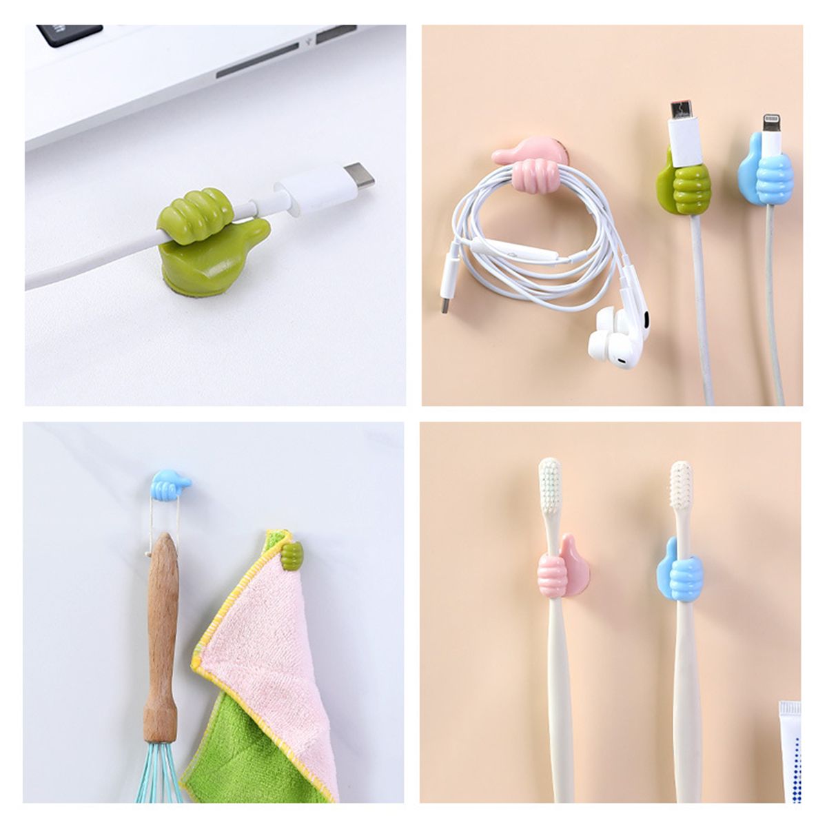 Silicone Thumb Wall Hook Creative Adhesive Thumb Cable Clip Key Hook Wall Hangers for Data Cable Earphone Belt hat Key Storage