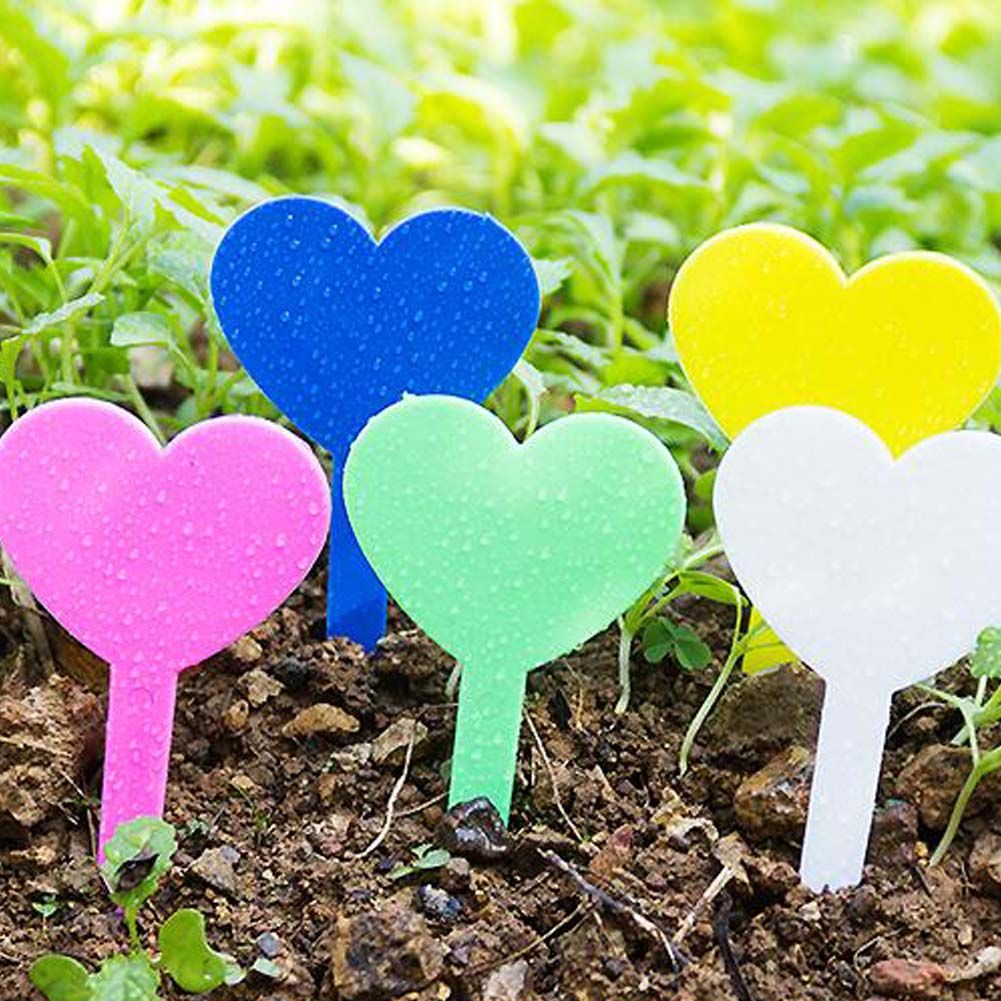 100 Pcs PVC Plant Labels Heart Pattern Plastic Plant Tags Nursery Garden Plant Markers, Random Color