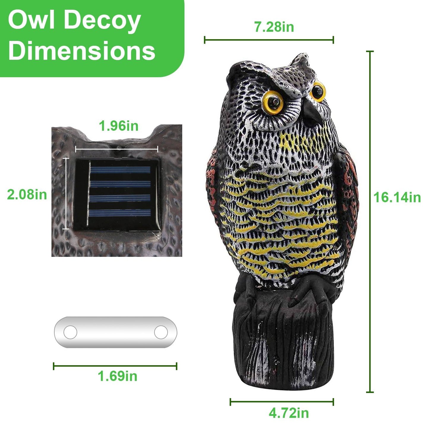 Solar Powered Owl Decoy with Flashing Eye Hoot Sound Infrared Sensor Scare Bird Squirrel Away Pest Repellent Bird Deterrent Outdoor Garden Yard Protector