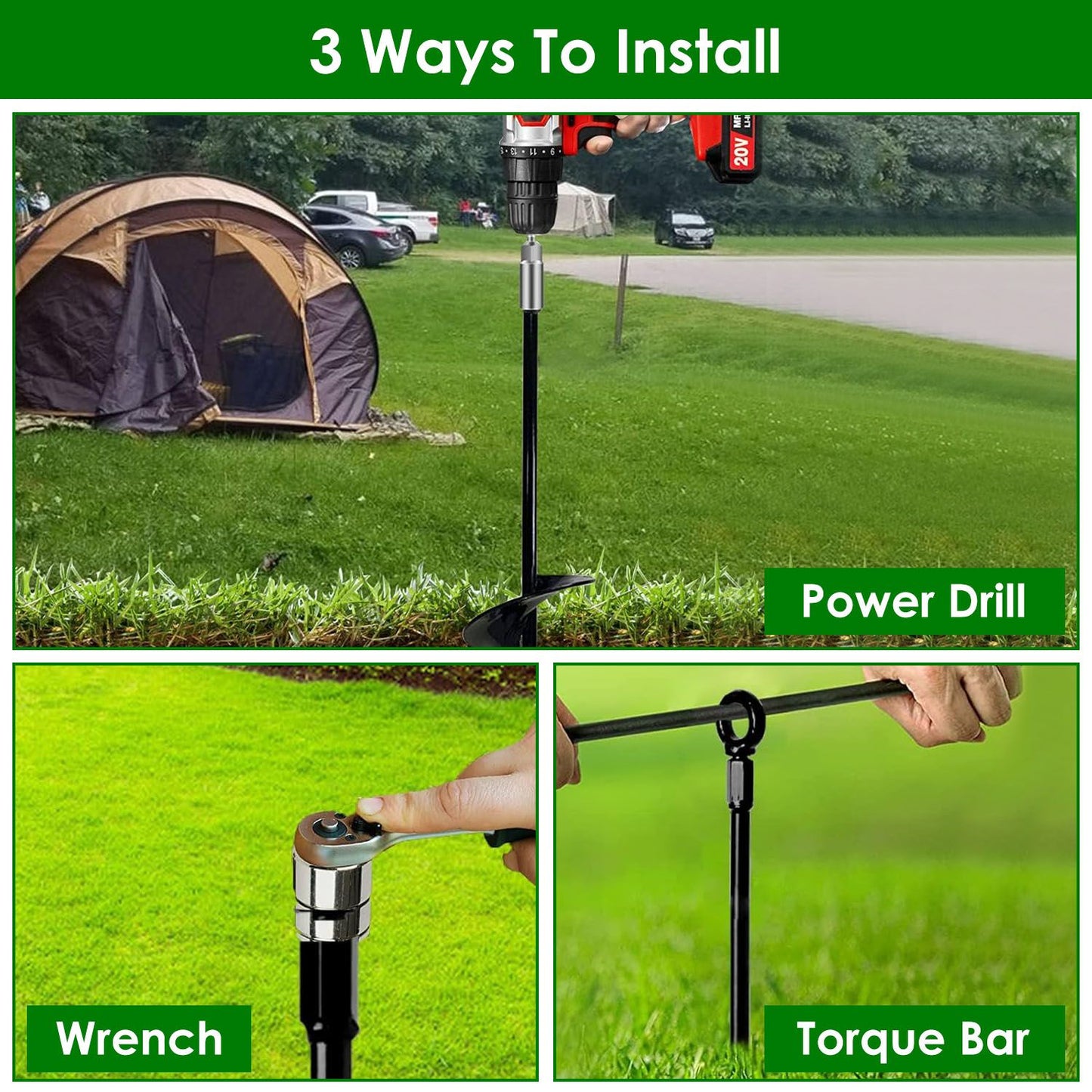 4 Pack Heavy Duty Ground Auger Stakes 2.76in Wide Spiral Drill Bits Soil Hole Digging Drill