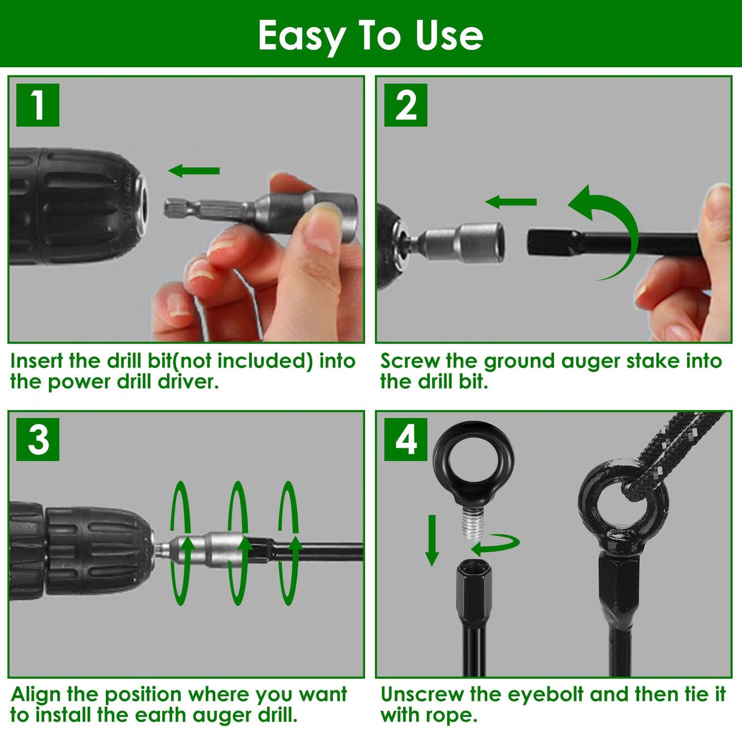 4 Pack Heavy Duty Ground Auger Stakes 2.76in Wide Spiral Drill Bits Soil Hole Digging Drill