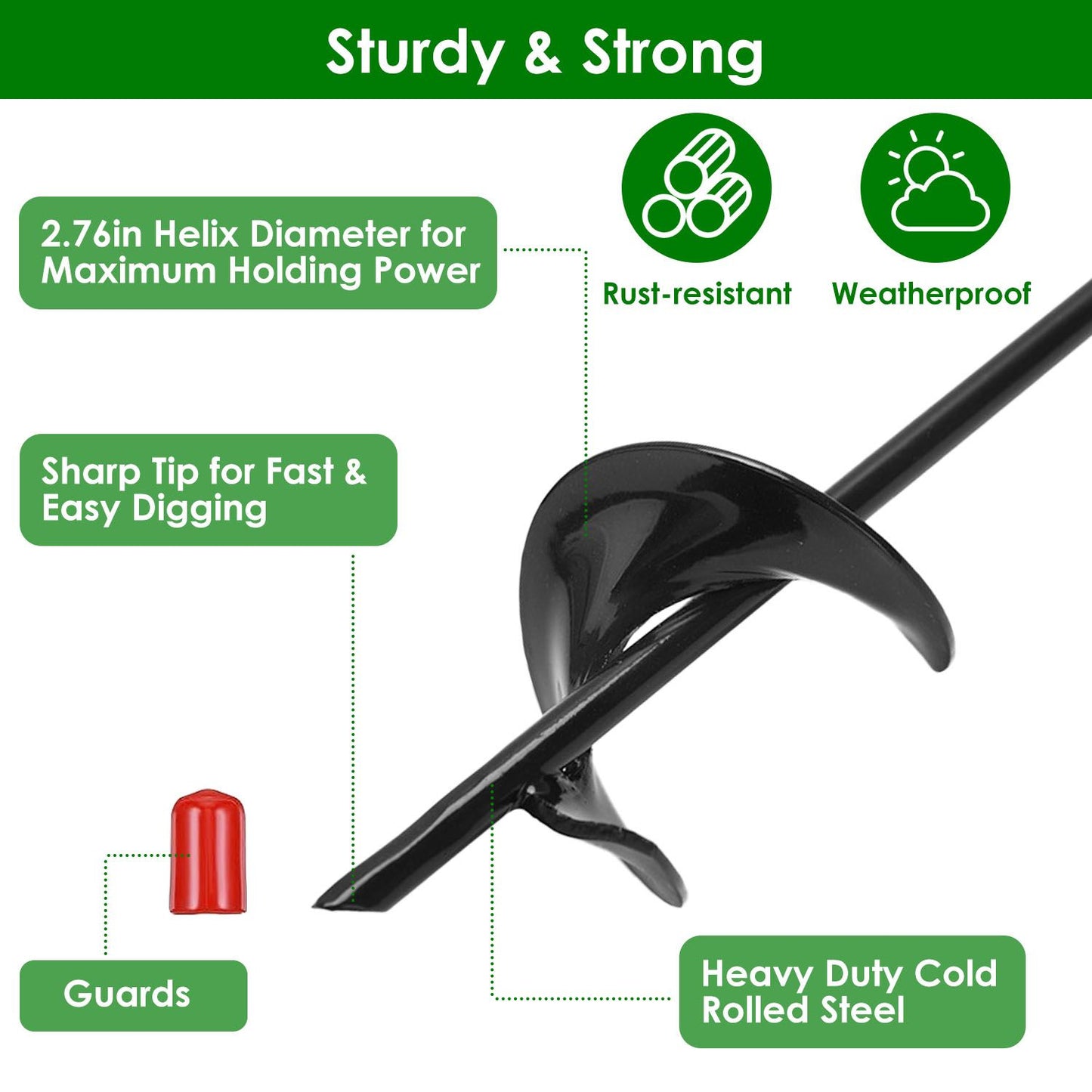 4 Pack Heavy Duty Ground Auger Stakes 2.76in Wide Spiral Drill Bits Soil Hole Digging Drill