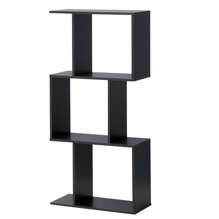 2/3/4 Tiers Wooden S-Shaped Bookcase for Living Room Bedroom Office