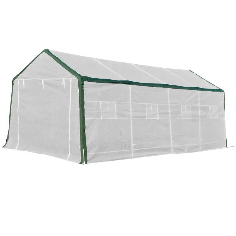 20' L x 10' W x 8' H Heavy-duty Greenhouse Walk-in Hot House with Windows and Roll Up Door;  PE Cover;  Steel Frame;  White