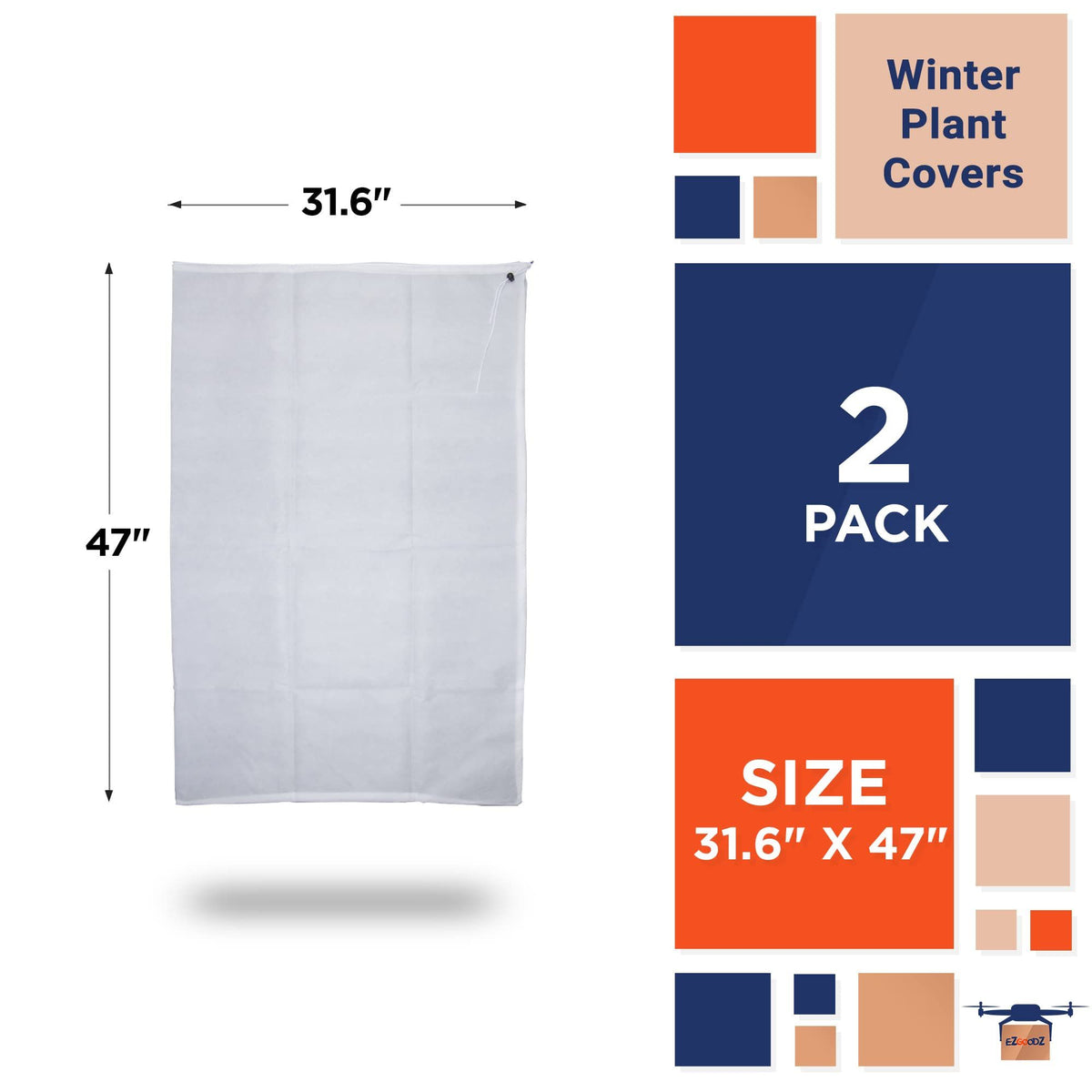 Pack of 2 White Winter Plant Covers 31.6" x 47" Freeze Protection, Plant Winter Cover Protection with Drawstring, Tree Plant Protectors from Animals, Frost Plant Cover