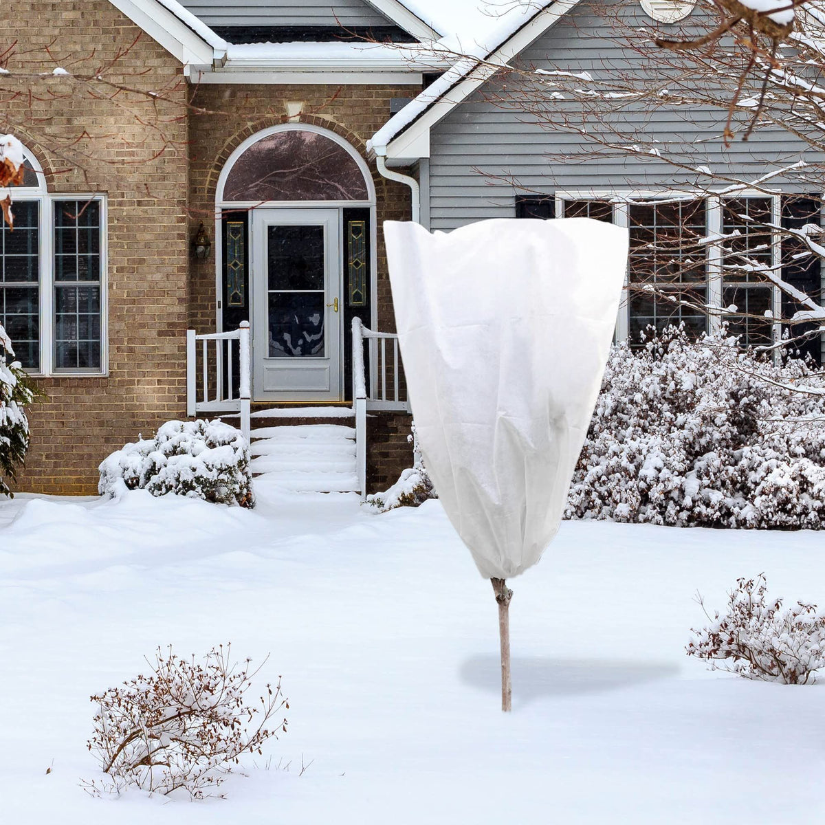 Pack of 2 White Winter Plant Covers 31.6" x 47" Freeze Protection, Plant Winter Cover Protection with Drawstring, Tree Plant Protectors from Animals, Frost Plant Cover