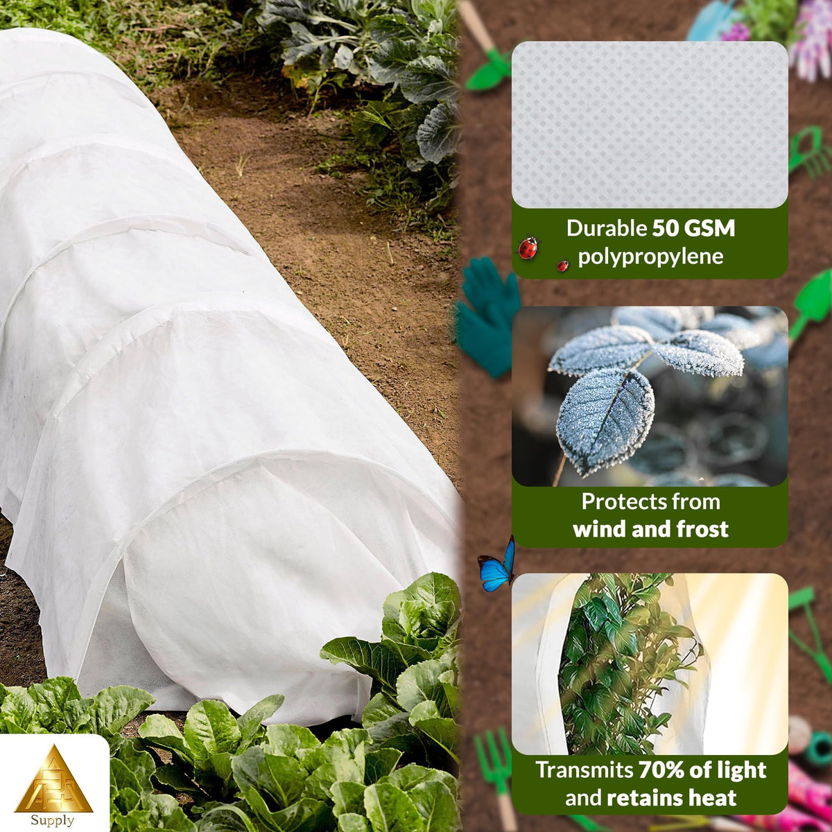 White Plant Covers Freeze Protection, Large 10 x 30 Ft. 50 GSM PP Frost Cloth Plant Freeze Protection. Reusable Frost Blankets for Outdoor Plants. Outside Plant Cover Freeze Protection
