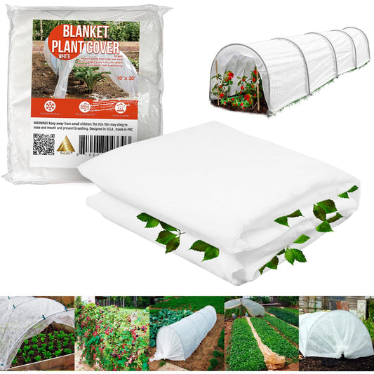 White Plant Covers Freeze Protection, Large 10 x 30 Ft. 50 GSM PP Frost Cloth Plant Freeze Protection. Reusable Frost Blankets for Outdoor Plants. Outside Plant Cover Freeze Protection