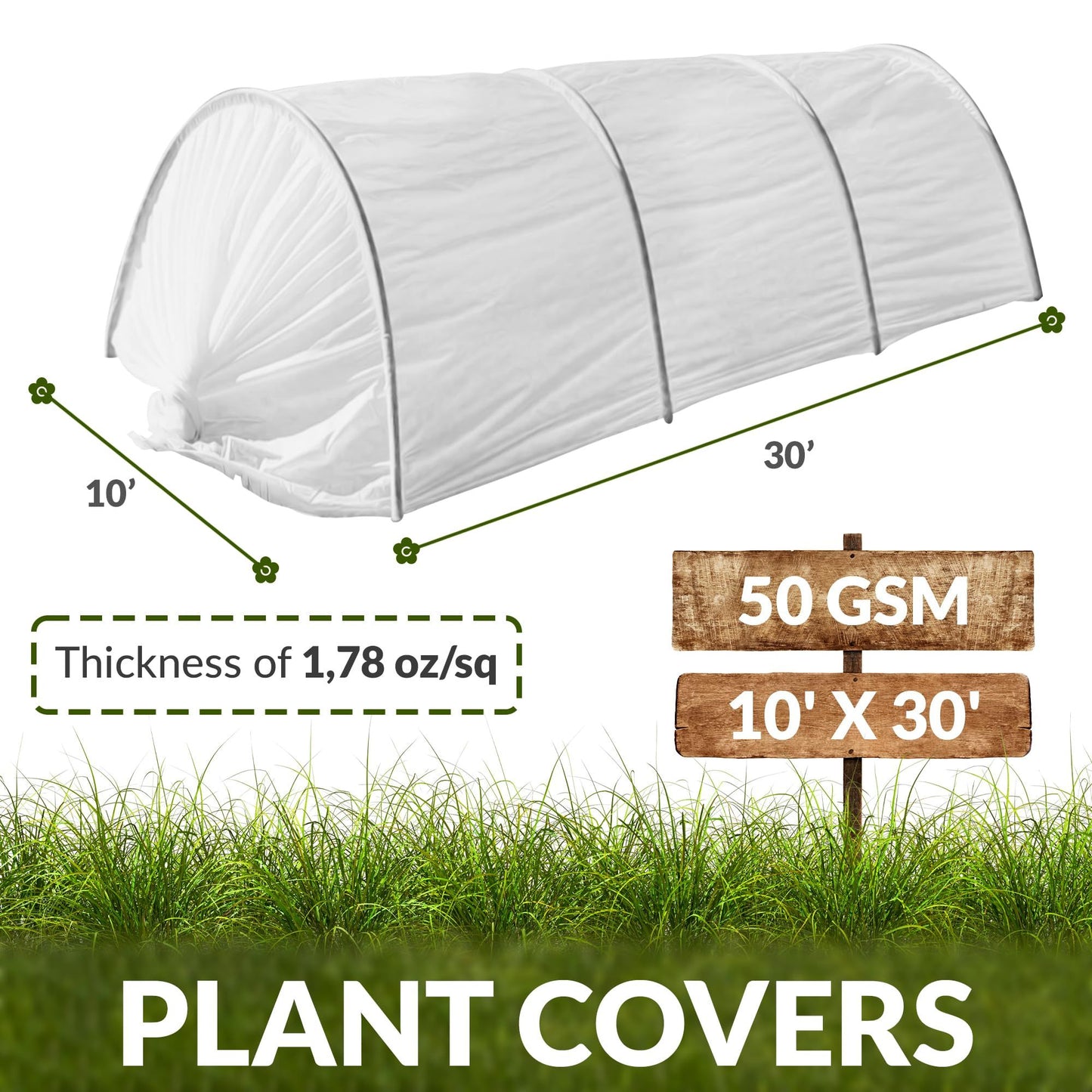 White Plant Covers Freeze Protection, Large 10 x 30 Ft. 50 GSM PP Frost Cloth Plant Freeze Protection. Reusable Frost Blankets for Outdoor Plants. Outside Plant Cover Freeze Protection