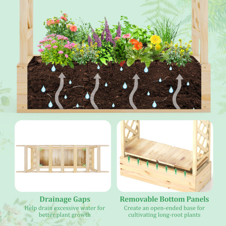Wooden Raised Garden Bed Planter Box with Trellis and Hanging Roof