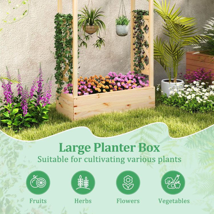 Wooden Raised Garden Bed Planter Box with Trellis and Hanging Roof