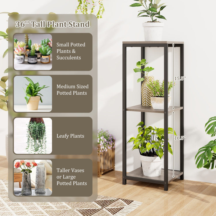 3-Tier Tall Metal Plant Stand Corner Plant Holder with Anti-tipping Device