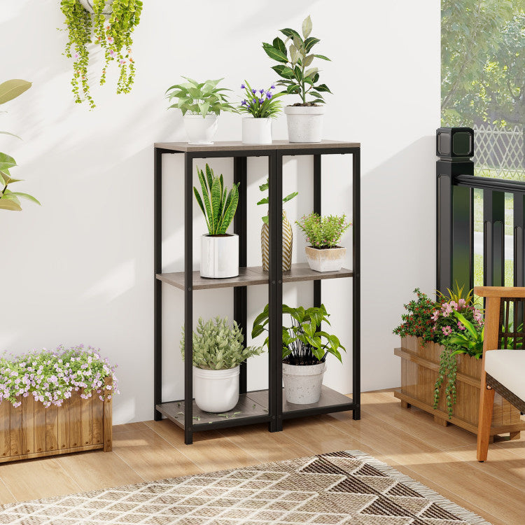 3-Tier Tall Metal Plant Stand Corner Plant Holder with Anti-tipping Device