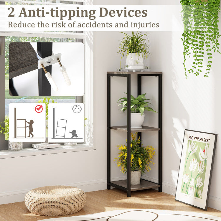3-Tier Tall Metal Plant Stand Corner Plant Holder with Anti-tipping Device