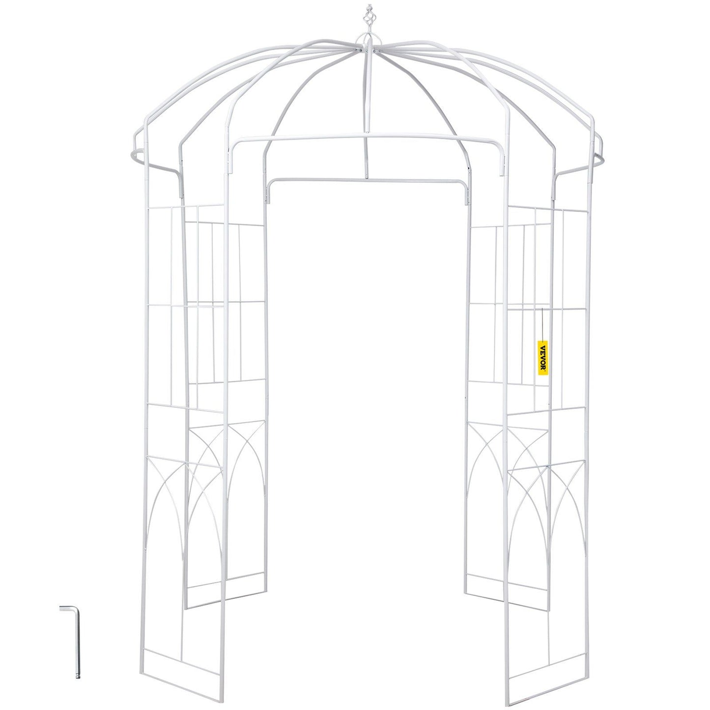 VEVOR Birdcage Shape Garden Arbor, 9' High x 6.6' Wide, Heavy Duty Wrought Iron Arbor, Wedding Arch Trellis for Climbing Vines in Outdoor Garden, Lawn, Backyard, Patio, White