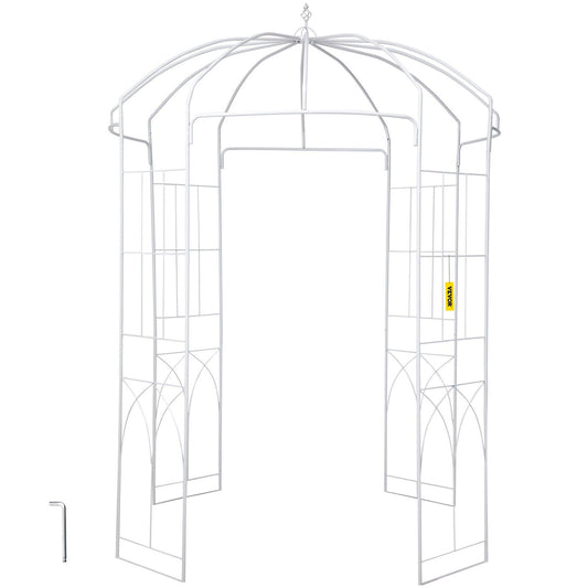 VEVOR Birdcage Shape Garden Arbor, 9' High x 6.6' Wide, Heavy Duty Wrought Iron Arbor, Wedding Arch Trellis for Climbing Vines in Outdoor Garden, Lawn, Backyard, Patio, White