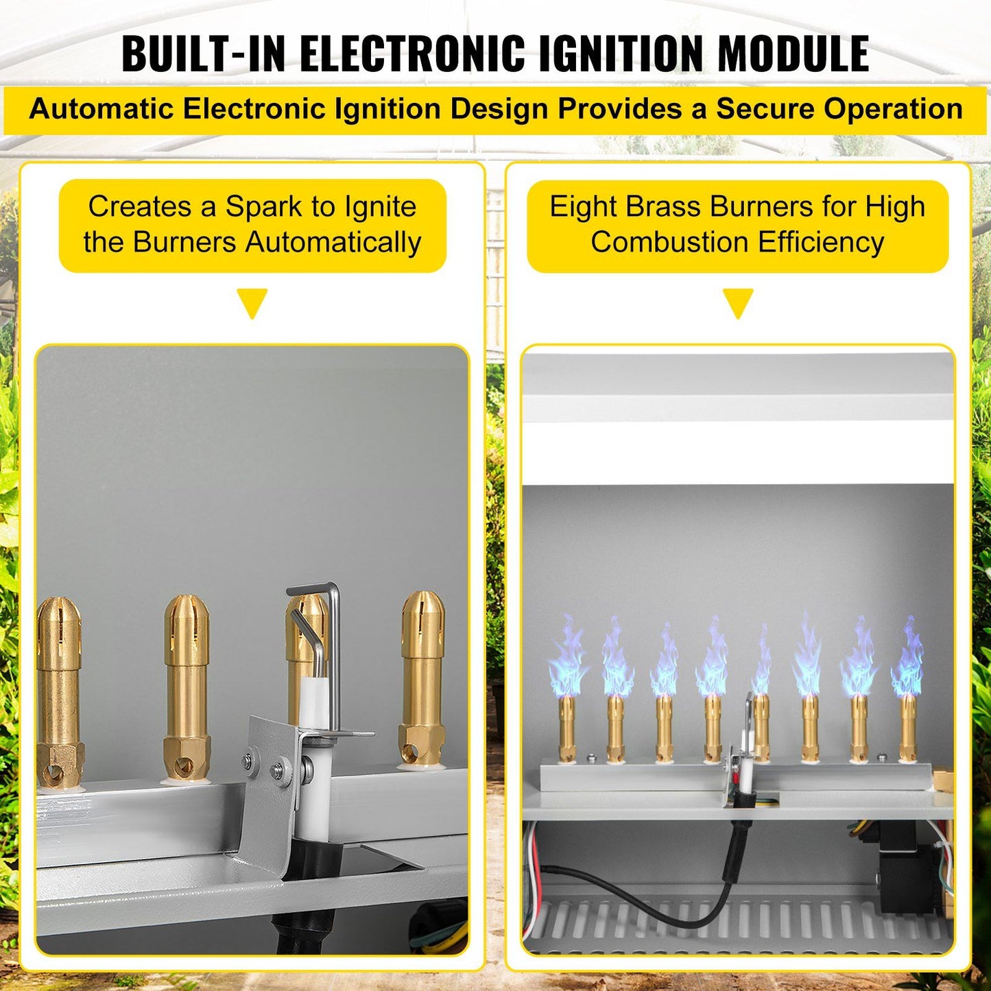 VEVOR CO2 Burner, 8 Brass Burner CO2 Generator for Plant, Liquid Propane LP Carbon Dioxide Generator, 22352 BTU/Hr, Built-In Electronic Ignition, for Greenhouse Green Tent Hydroponic Room Grow Room