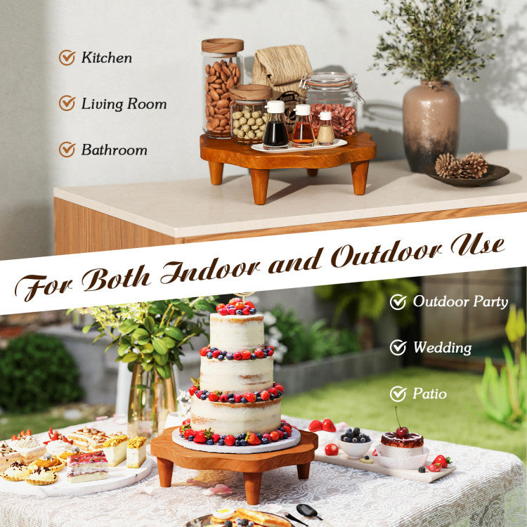 16" Teak Wood Pedestal Stand for Aroma and Snacks