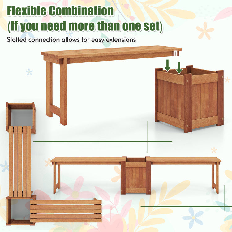 Teak Oil Finish Raised Garden Bed Wood Planter Box with Bench