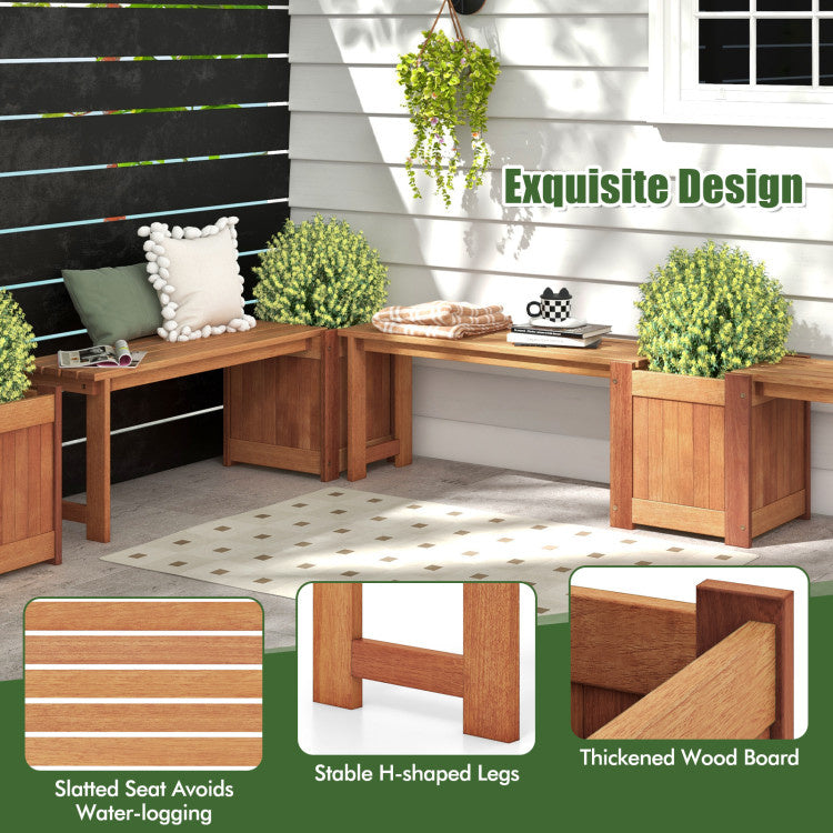 Teak Oil Finish Raised Garden Bed Wood Planter Box with Bench