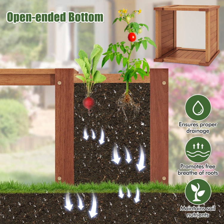 Teak Oil Finish Raised Garden Bed Wood Planter Box with Bench