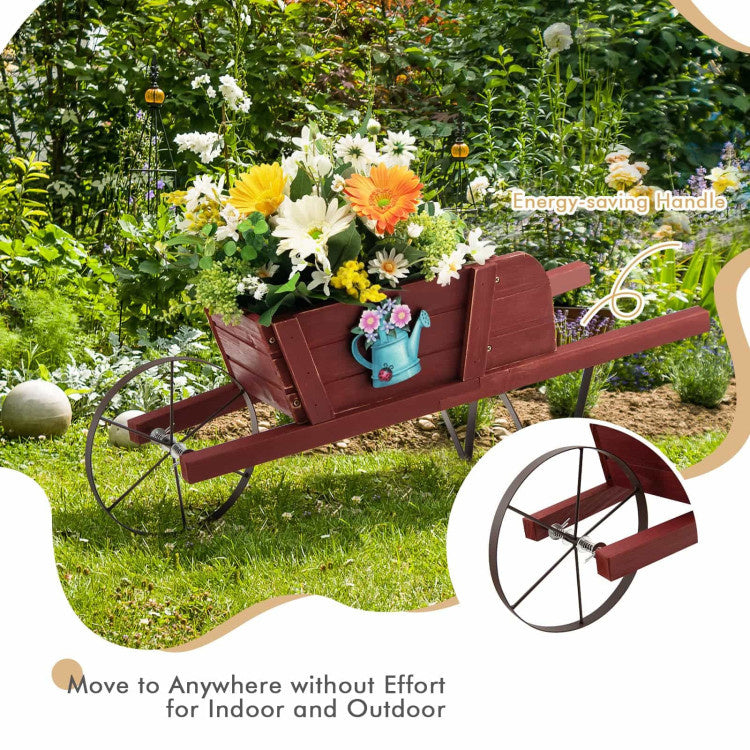 Wooden Wagon Planter with 9 Magnetic Accessories for Garden Yard
