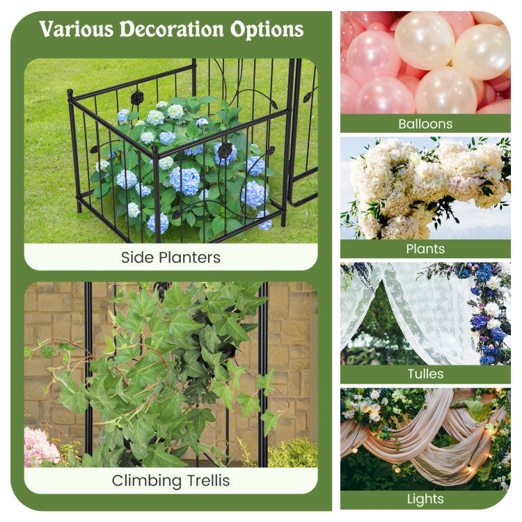 87 Inches Garden Arbor with Lockable Gate Side Planters