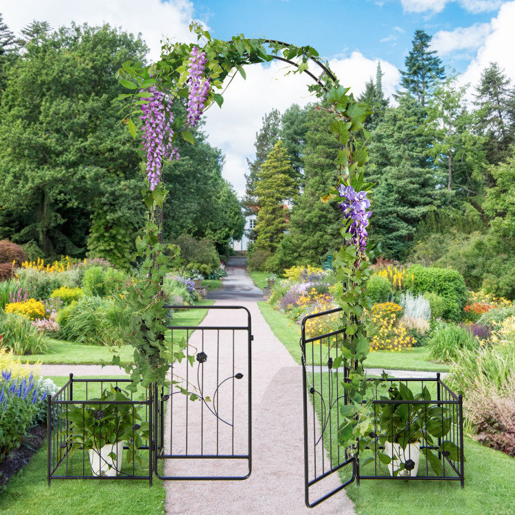 87 Inches Garden Arbor with Lockable Gate Side Planters