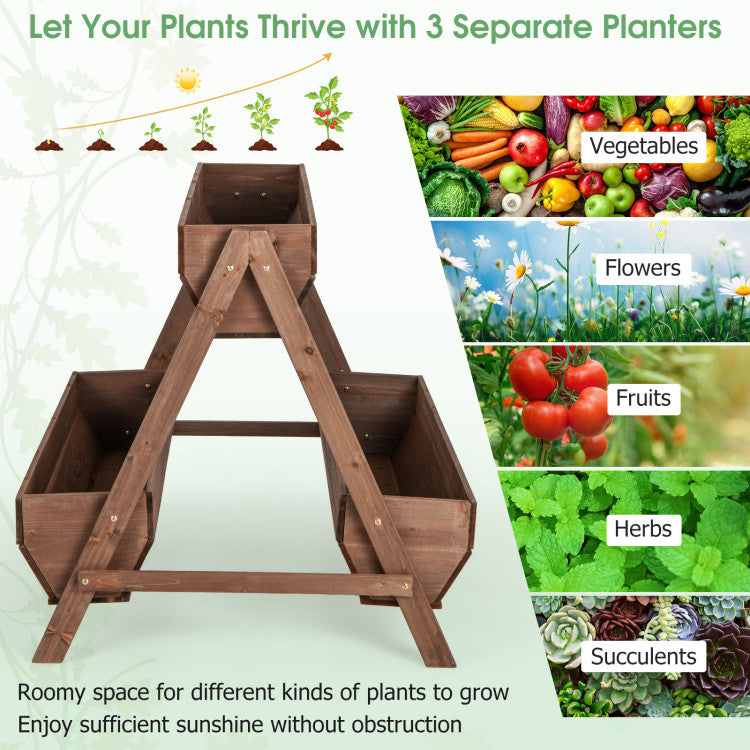 Vertical Raised Garden bed with 3 Wooden Planter Boxes