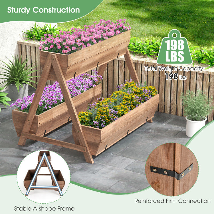 Vertical Raised Garden bed with 3 Wooden Planter Boxes