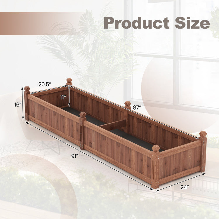 91 x 24 x 16 Inch Divisible Planter Box with Corner Drainage and Non-woven Liner for Growing Vegetables