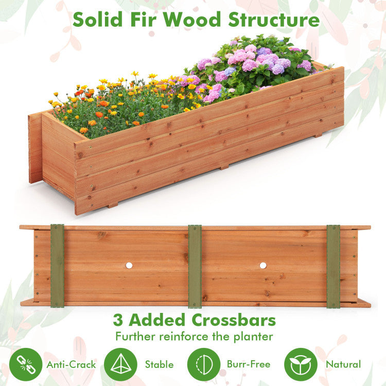 Fir Wood Planter Box with 2 Drainage Holes and 3 Added Bottom Crossbars
