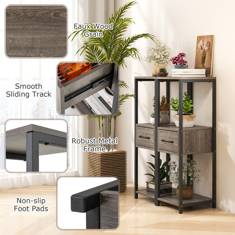 2 Pack 3 Tier Tall Metal Plant Stand with Drawer and Display Shelf