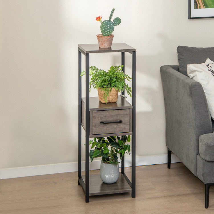 2 Pack 3 Tier Tall Metal Plant Stand with Drawer and Display Shelf