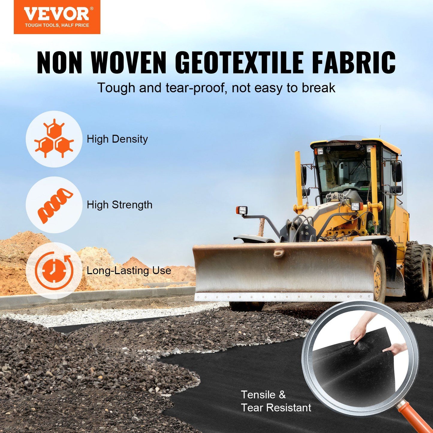 VEVOR Driveway Fabric, 3x100FT Non Woven Geotextile Fabric for Landscaping, Heavy Duty Garden Weed Barrier Fabric, 4OZ Landscape Fabric, French Drains Drainage Fabric, Ground Cover Weed Control Fabric
