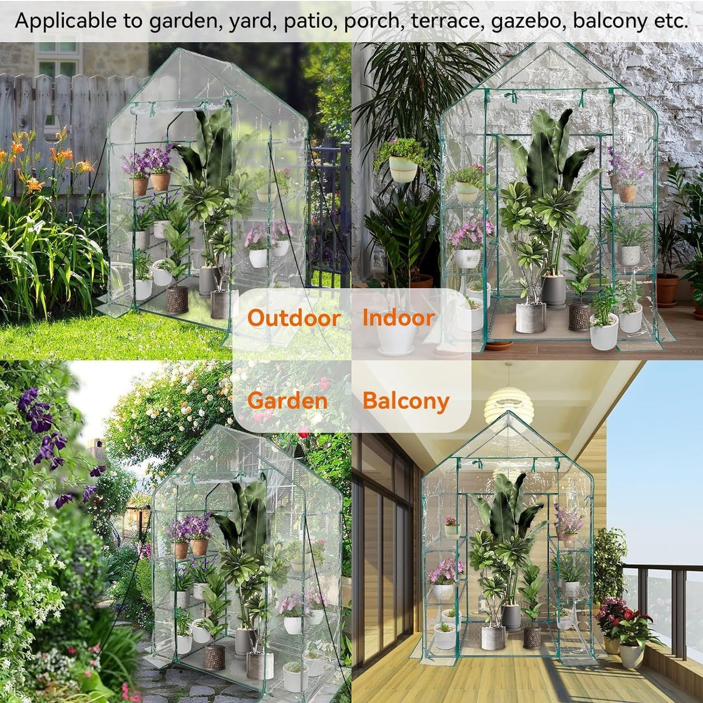 Walk in Greenhouse with 3 Tier 6 Shelves,2 More Bottom Shelves Reinforced Plant House,Steel Frame Growhouse/Green House for Outdoor,PVC Cover 143x73x195cm