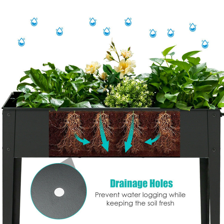 Elevated Planter Box on Wheels with Non-slip Legs and Storage Shelf