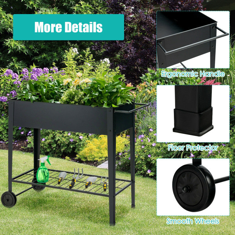 Elevated Planter Box on Wheels with Non-slip Legs and Storage Shelf
