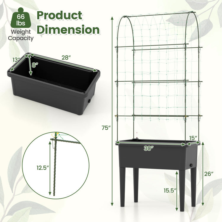 Self-watering Raised Garden Bed Elevated Planter with Climbing Trellis