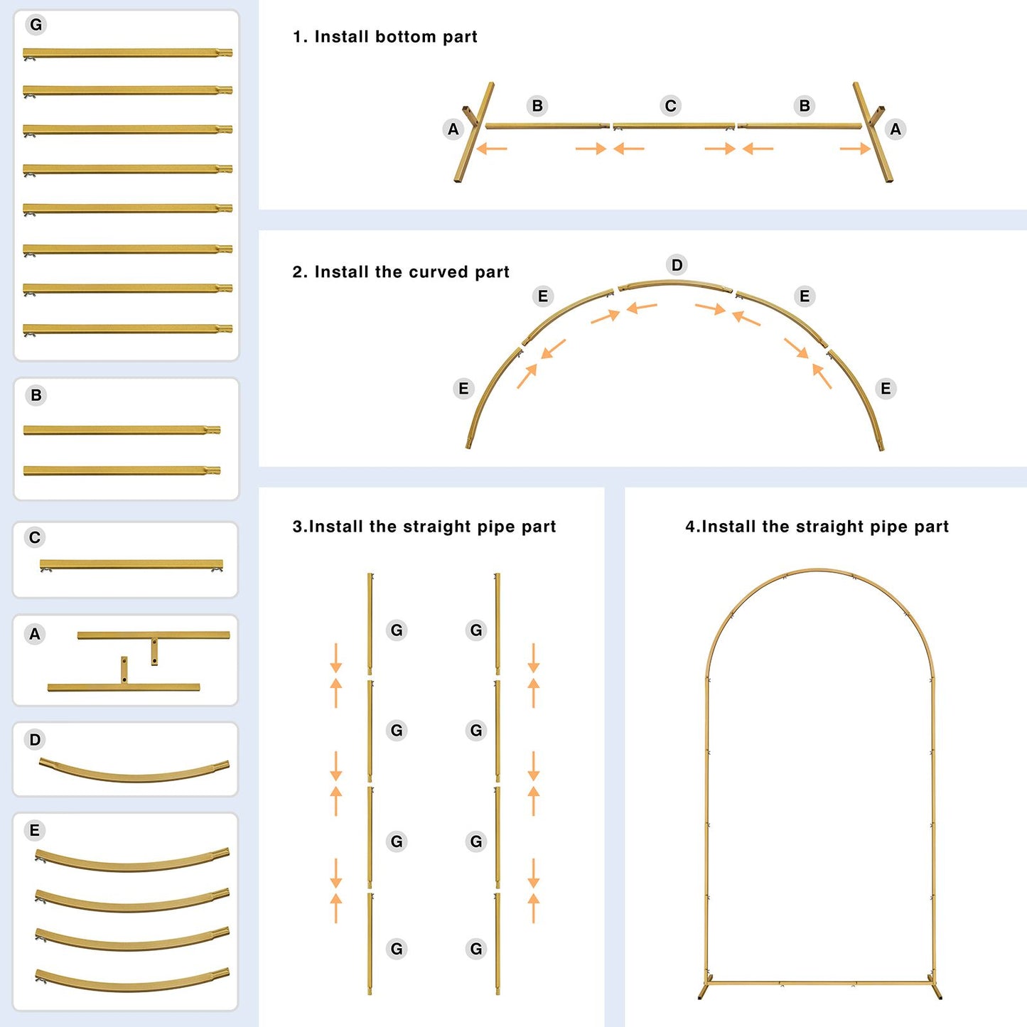 47.2" W x 86.6" H Iron Arch Roof for Garden Wedding