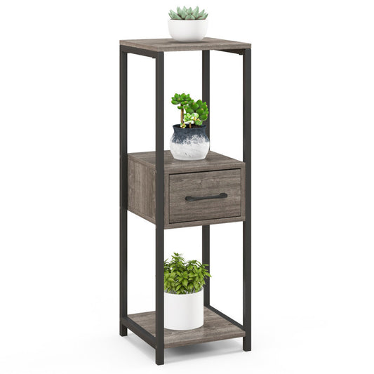 3 Tier Tall Metal Plant Stand with Drawer for Balcony Office