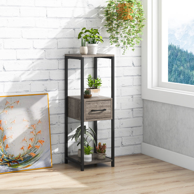 3 Tier Tall Metal Plant Stand with Drawer for Balcony Office