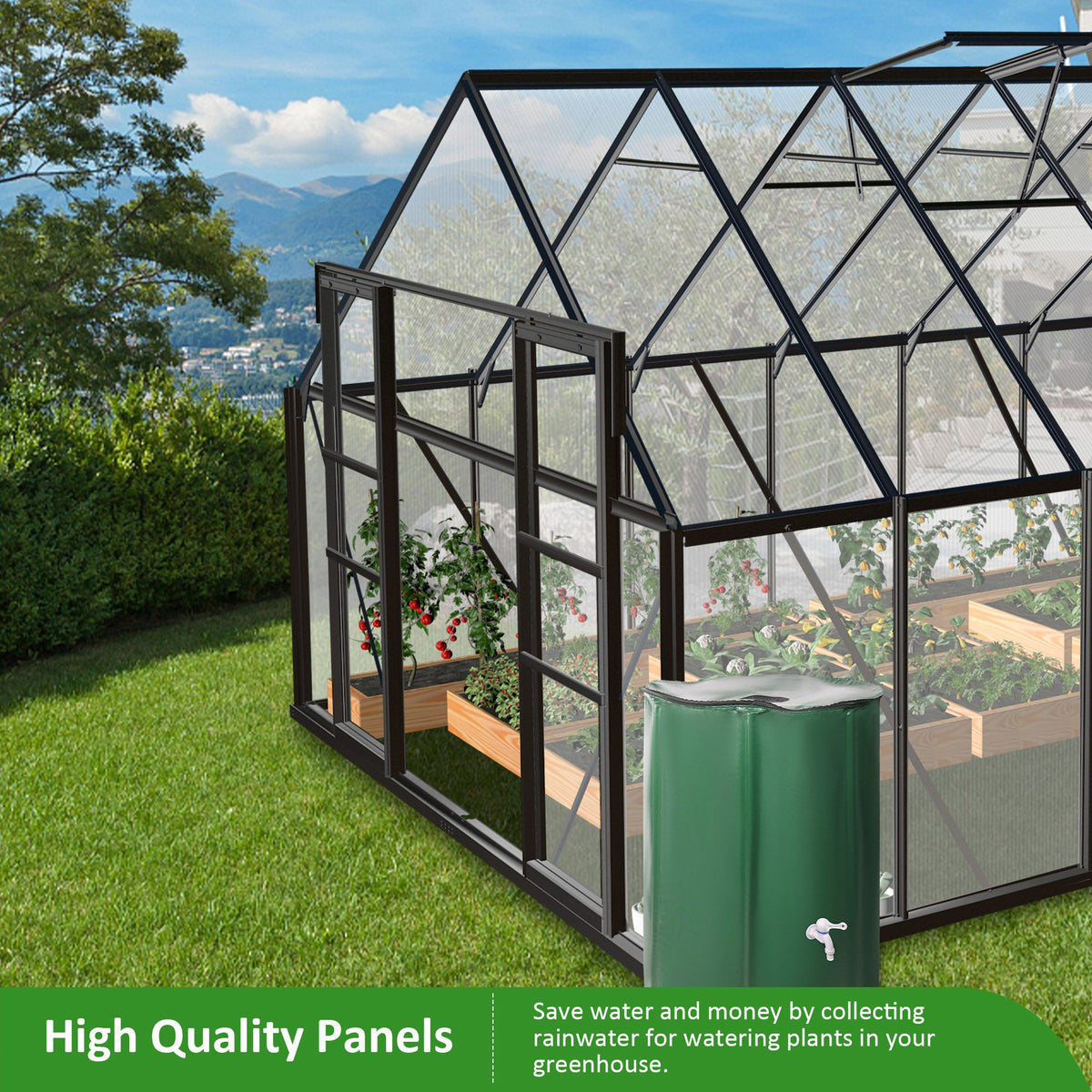 12x8 ft Walk-in Outdoor Greenhouse with Sliding Door, Vent Window, Rain Gutter